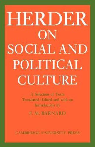 Cover image for J. G. Herder on Social and Political Culture