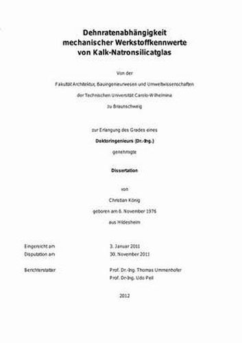 Cover image for Dehnratenabhangigkeit Mechanischer Werkstoffkennwerte Von Kalk-Natronsilicatglas