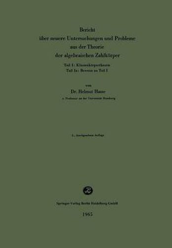 Cover image for Bericht UEber Neuere Untersuchungen Und Probleme Aus Der Theorie Der Algebraischen Zahlkoerper