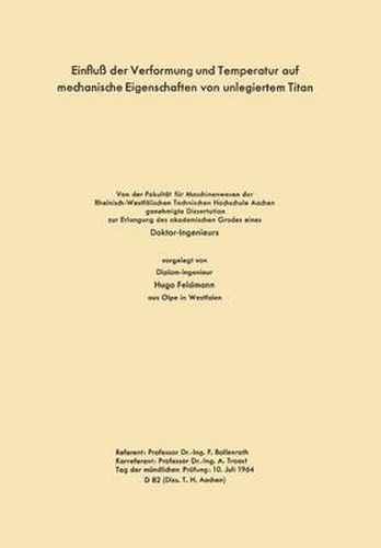 Cover image for Einfluss Der Verformung Und Temperatur Auf Mechanische Eigenschaften Von Unlegiertem Titan