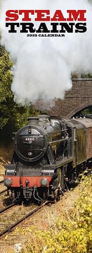 Cover image for Steam Trains Slim Calendar 2025 Trains Slimline Calendar - 12 Month