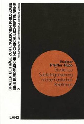 Cover image for Studien Zu Subkategorisierung Und Semantischen Relationen