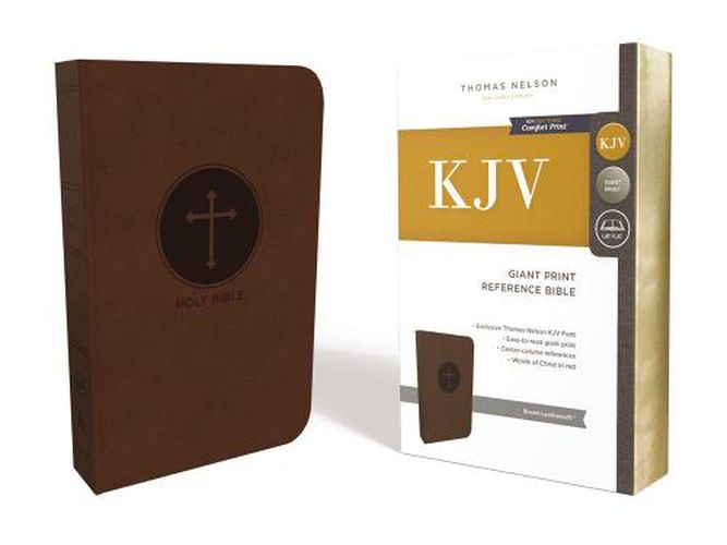 KJV Holy Bible, Giant Print Center-Column Reference Bible, Brown Leathersoft, 53,000 Cross References,  Red Letter, Comfort Print: King James Version