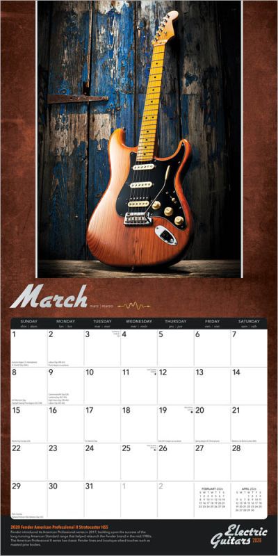 Electric Guitars 2026 Wall Calendar 