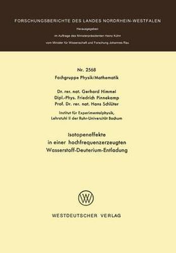 Cover image for Isotopeneffekte in Einer Hochfrequenzerzeugten Wasserstoff-Deuterium-Entladung