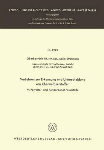 Cover image for Verfahren Zur Erkennung Und Unterscheidung Von Chemiefaserstoffen: V: Polyester- Und Polycarbonat-Faserstoffe