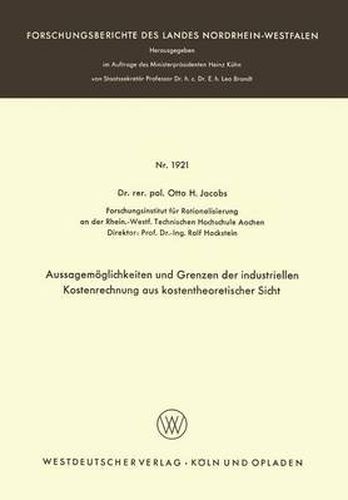 Cover image for Aussagemoeglichkeiten Und Grenzen Der Industriellen Kostenrechnung Aus Kostentheoretischer Sicht