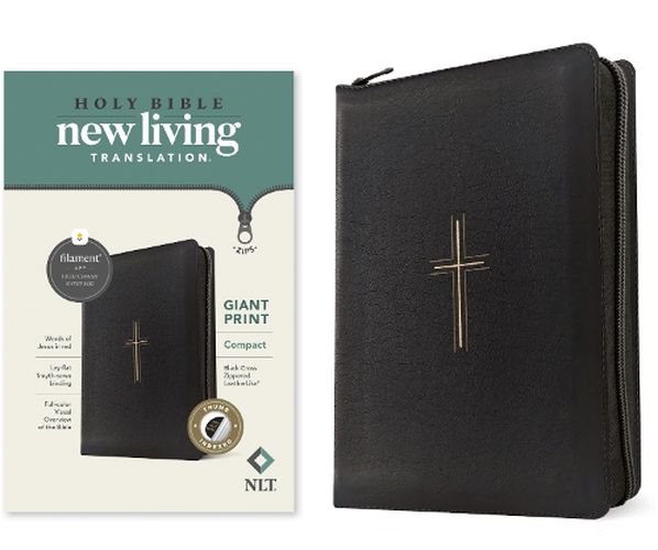 Cover image for NLT Compact Giant Print Zipper Bible, Filament-Enabled Edition (Leatherlike, Black Cross, Indexed, Red Letter)