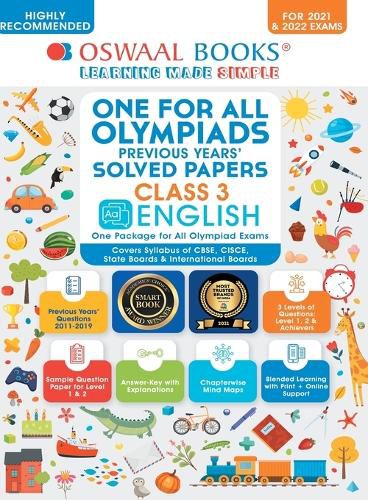 Cover image for Oswaal One for All Olympiad Previous Years' Solved Papers, Class-3 English Book (For 2021-22 Exam)