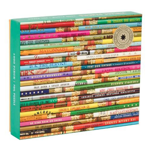 Cover image for Phat Dog Vintage Pencils 1000 Piece Foil Stamped Puzzle