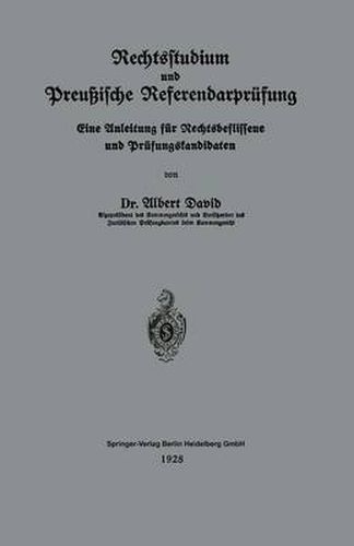 Cover image for Rechtsstudium Und Preussische Referendarprufung: Eine Anleitung Fur Rechtsbeflissene Und Prufungskandidaten