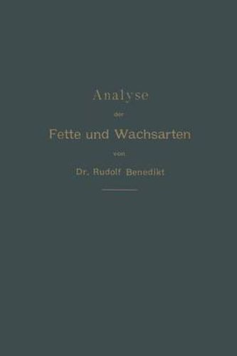 Cover image for Analyse Der Fette Und Wachsarten