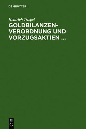 Cover image for Goldbilanzen-Verordnung und Vorzugsaktien ...