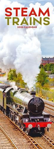 Cover image for Steam Trains Slim Calendar 2026 Trains Slimline Calendar - 12 Month