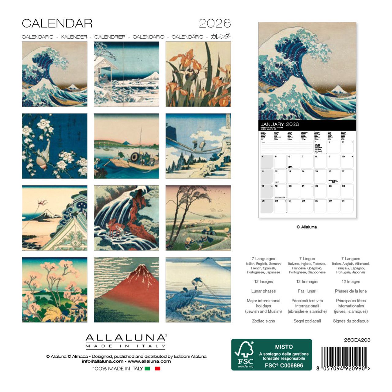 Hokusai Mini Wall Calendar 2026