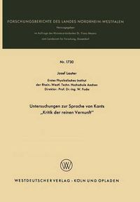 Cover image for Untersuchungen Zur Sprache Von Kants  Kritik Der Reinen Vernunft