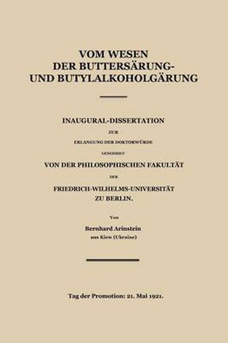 Cover image for Vom Wesen Der Buttersaure- Und Butylalkoholgarung: Inaugural-Dissertation