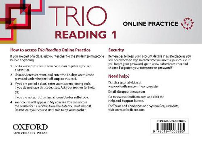 Cover image for Trio Reading: Level 1: Online Practice Student Access Card