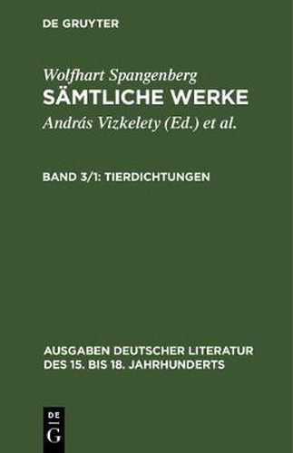 Cover image for Samtliche Werke, Band 3/1, Tierdichtungen