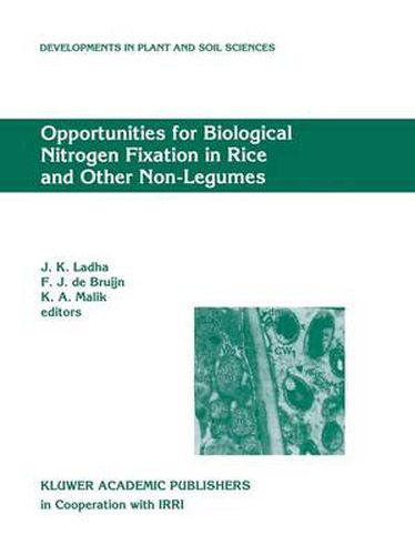 Cover image for Opportunities for Biological Nitrogen Fixation in Rice and Other Non-Legumes: Proceedings of the Second Working Group Meeting of the Frontier Project on Nitrogen Fixation in Rice Held in Faisalabad, Pakistan, 13-15 October, 1996