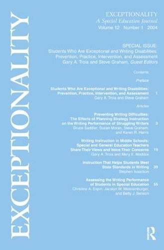 Cover image for Students Who Are Exceptional and Writing Disabilities: Prevention, Practice, Intervention, and Assessment:a Special Issue of exceptionality