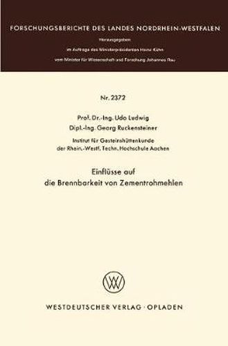 Cover image for Einflusse Auf Die Brennbarkeit Von Zementrohmehlen