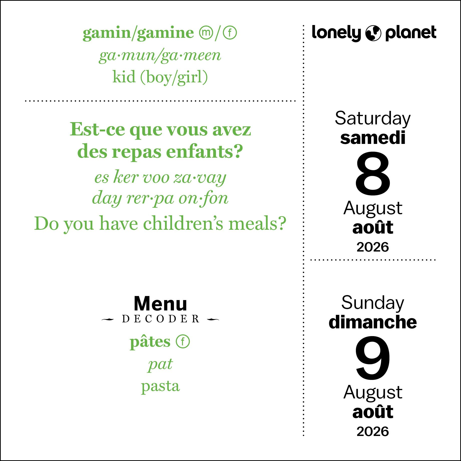 Lonely Planet: French Phrasebook 2026 Day-to-Day Calendar