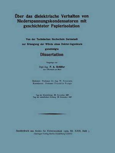 Cover image for UEber Das Dielektrische Verhalten Von Niederspannungskondensatoren Mit Geschichteter Papierisolation