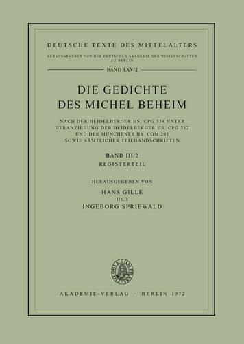 Cover image for Die Gedichte DES Michel Beheim: Registerteil