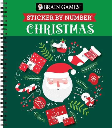 Cover image for Brain Games - Sticker by Number: Christmas (28 Images to Sticker - Santa Cover - Bind Up)