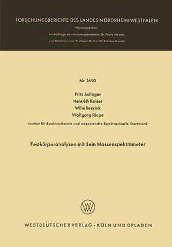 Cover image for Festkoerperanalysen Mit Dem Massenspektrometer