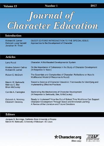 Cover image for Journal of Character Education: National Academies of Sciences, Engineering, and Medicine Workshop on Approaches to the Development of Character Part 1