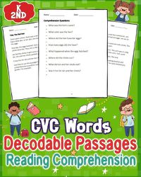 Cover image for CVC Words Decodable Passages Kindergarten Reading Comprehension for K - 2nd