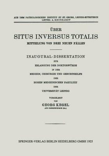 Cover image for UEber Situs Inversus Totalis: Mitteilung Von Drei Neuen Fallen