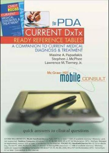 Cover image for CURRENT DxTx Ready Reference for PDA: Clinical Highlights from CURRENT Medical Diagnosis & Treatment (CMDT) 2003