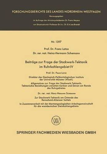 Cover image for Beitrage Zur Frage Der Stockwerk-Tektonik Im Ruhrkohlengebiet IV