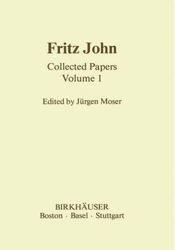 Cover image for Fritz John: Collected Papers Volume 1