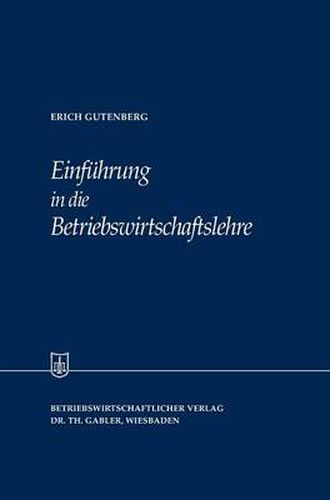 Cover image for Einfuhrung in die Betriebswirtschaftslehre