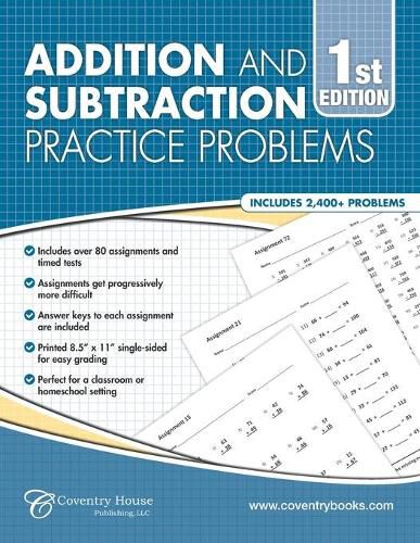 Cover image for Addition and Subtraction Practice Problems: Over 80 Assignments & Timed Tests, 2,400+ Problems