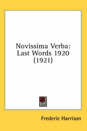 Novissima Verba: Last Words 1920 (1921)