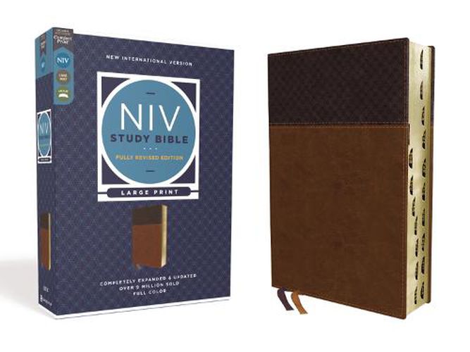 NIV Study Bible, Fully Revised Edition, Large Print, Leathersoft, Brown, Red Letter, Thumb Indexed, Comfort Print