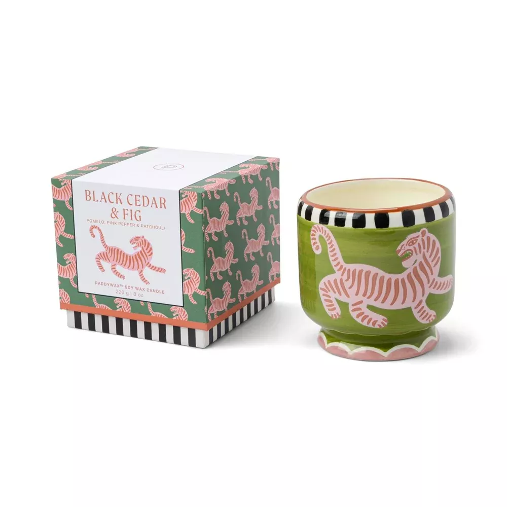 Adopo Tiger Black Cedar and Fig Ceramic Candle