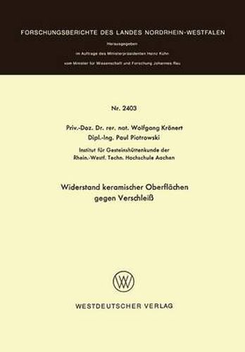 Cover image for Widerstand Keramischer Oberflachen Gegen Verschleiss