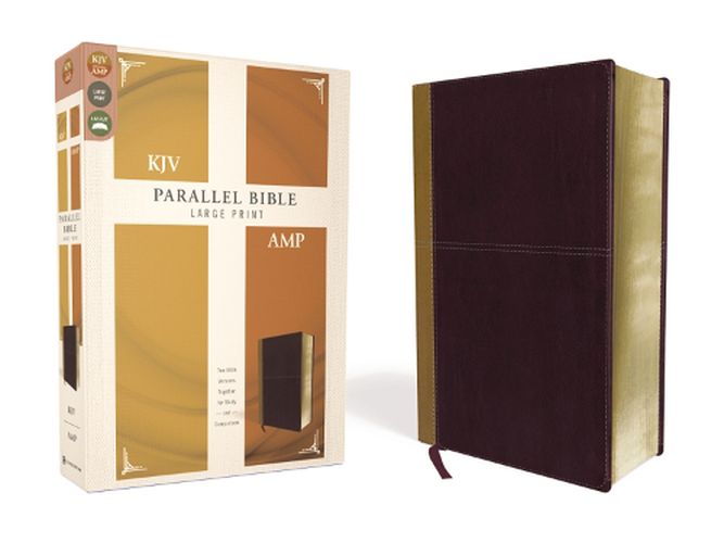 Cover image for KJV, Amplified, Parallel Bible, Large Print, Leathersoft, Tan/Burgundy, Red Letter: Two Bible Versions Together for Study and Comparison