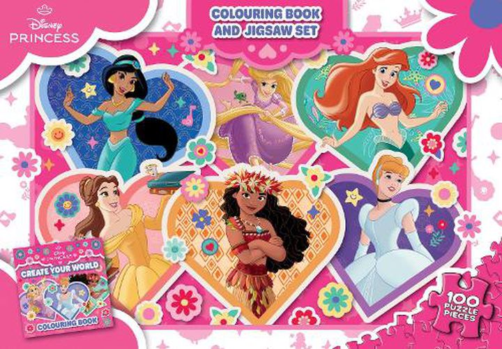 Cover image for Disney Princess Create Your World: Colouring Book and Jigsaw Set (100 Pieces)