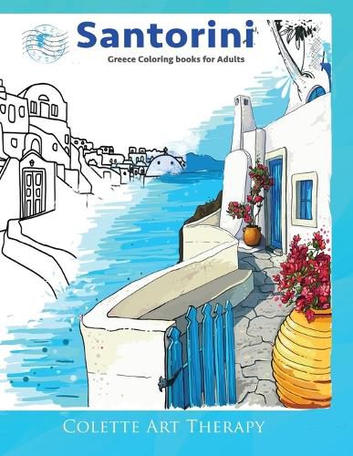 Cover image for Santorini Greece coloring books for adults.