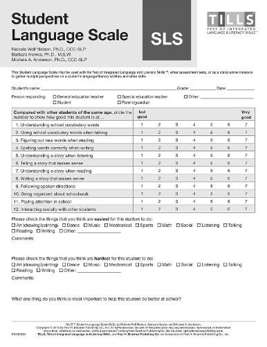 Cover image for Test of Integrated Language and Literacy Skills (R) (TILLS (R)) Student Language Scale