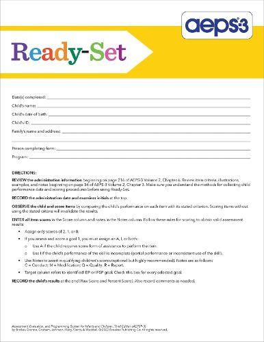 Assessment, Evaluation, and Programming System for Infants and Children (AEPS (R)-3): Ready-Set