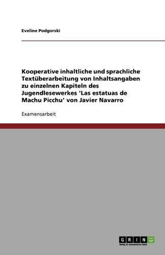 Kooperative inhaltliche und sprachliche Textuberarbeitung von Inhaltsangaben zu einzelnen Kapiteln des Jugendlesewerkes 'Las estatuas de Machu Picchu' von Javier Navarro