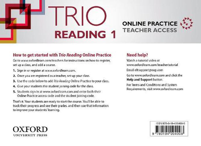 Cover image for Trio Reading: Level 1: Online Practice Teacher Access Card
